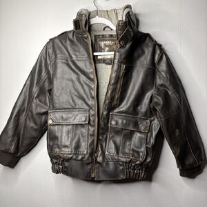 Hawke & Co Adventure Legends Faux Leather Jacket Boys Sz 10/12 Biker Distressed